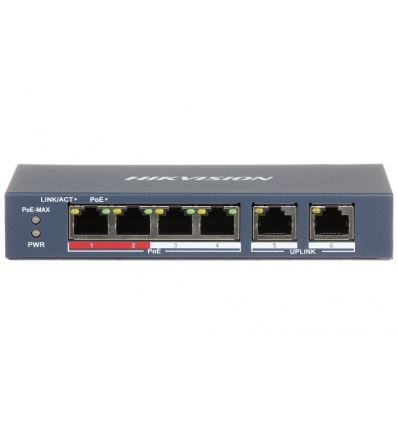 Hikvision DS-3E0106P-E/M - switch 4x 100TX PoE 2x 100TX uplink, 35W, Super PoE