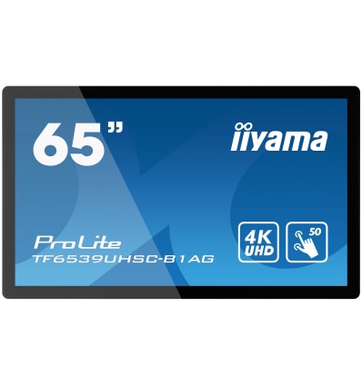 65" iiyama TF6539UHSC-B1AG: IPS, 4K, capacitive, 50P, 500cd/m2, VGA, HDMI, DP, 24/7, IP54, černý