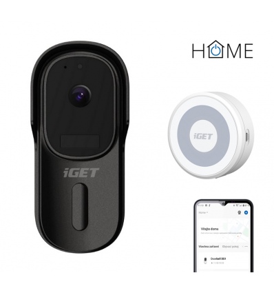 iGET HOME Doorbell DS1 Black + CHS1 White - WiFi bateriový videozvonek, set s reproduktorem, CZ app