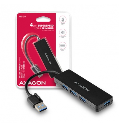 AXAGON HUE-G1A, 4x USB 3.2 Gen 1 SLIM hub, kabel Type-A 14cm napevno