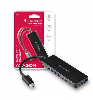 AXAGON HUE-G1C, 4x USB 3.2 Gen 1 SLIM hub, kabel Type-C 14cm napevno