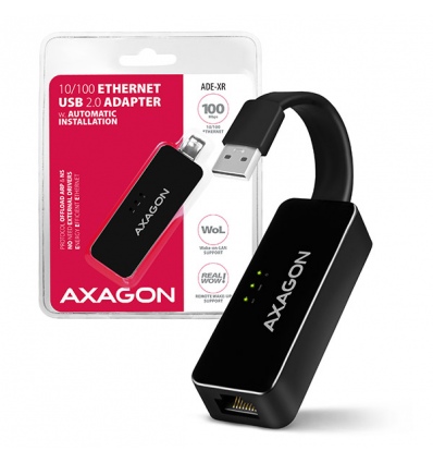 AXAGON ADE-XR, USB 2.0 - Fast Ethernet síťová karta, auto instal, černá