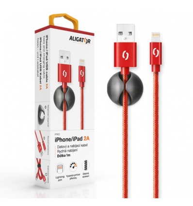 ALIGATOR PREMIUM Datový kabel 2A, Lightning červený