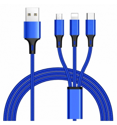 PremiumCord 3 in 1 USB kabel, 3 konektory USB typ C + micro USB + Lightning pro Apple, 1.2m