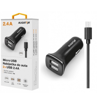 ALIGATOR Nabí. do auta microUSB 2,4A TCH černá