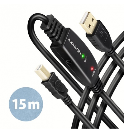 AXAGON ADR-215B, USB 2.0 A-M - B-M aktivní propojovací / repeater kabel, 15m