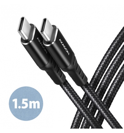 AXAGON BUCM-CM15AB, HQ kabel USB-C - USB-C, 1.5m, USB 2.0, PD 60W 3A, ALU, oplet, černý