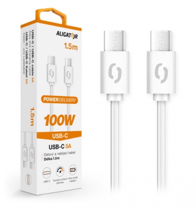 Datový kabel ALIGATOR POWER 100W, USB-C/USB-C 5A, 1,5m bílý