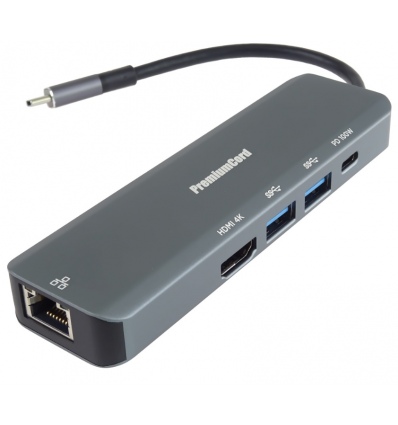 PremiumCord USB-C na HDMI, 2x USB3.2, PD 100W,RJ45