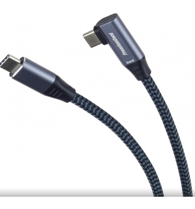 PremiumCord USB-C zahnutý kabel ( USB 3.2 GEN 2x2, 5A, 100W, 20Gbit/s ) bavlněný oplet, 3m