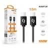 Datový kabel ALIGATOR POWER 100W, USB-C/USB-C 5A, 1,5m černý