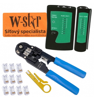 W-Star Sada nářadí pro sítaře WS140 tester RJ45, kleště RJ45, stripovač, 10x RJ45