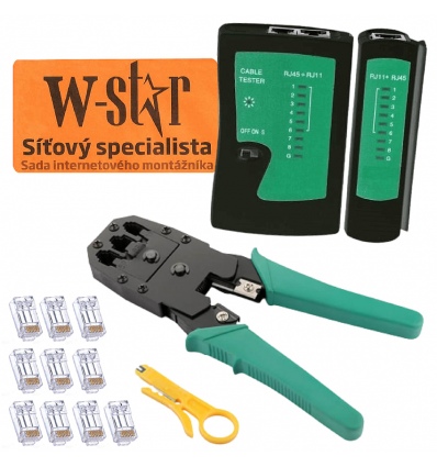 W-Star Sada nářadí pro síťaře WS193, tester UTP, kleště RJ45 RJ11, narážeč, 10x RJ45