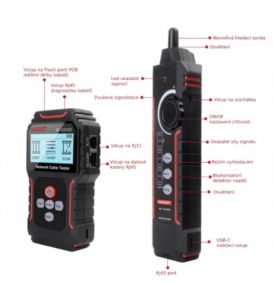 W-Star Tester kabelů UTP WSNF8209S, RJ45, Poe, hledací sonda, flash port