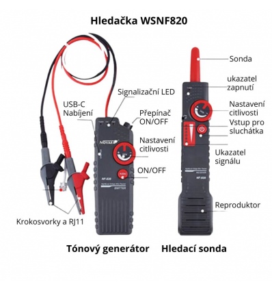 W-Star Hledačka kabelů WSNF820, 0-400V traser kabelů, až 1km, 0-2m