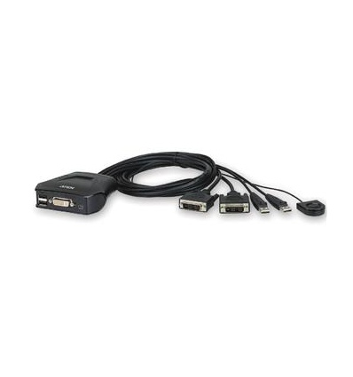 Aten 2-port DVI KVM USB mini, integrované kabely