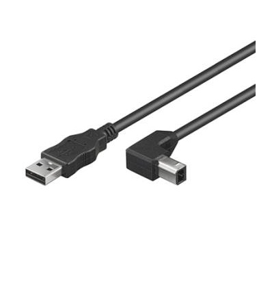 PremiumCord Kabel USB 2.0, A-B, 1m se zahnutým USB-B konektorem 90°