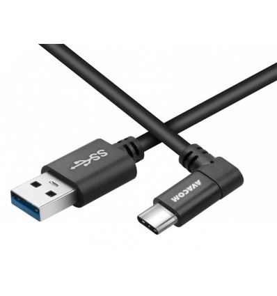 AVACOM datový a nabíjecí kabel USB - USB Type-C, 100cm, konektor v úhlu 90°, černý