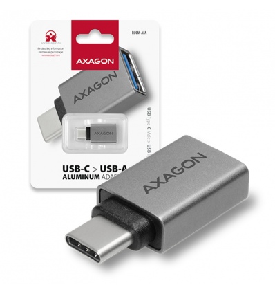 AXAGON RUCM-AFA, redukce USB-C (M) - USB-A (F), USB 3.2 Gen 2, 3A, ALU