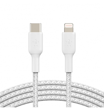 BELKIN kabel oplétaný USB-C - Lightning, 1m, bílý