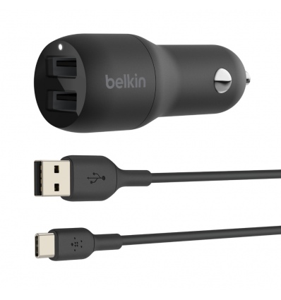 BELKIN Dual USB-A auto nabíječka 24W + USB-C kabel