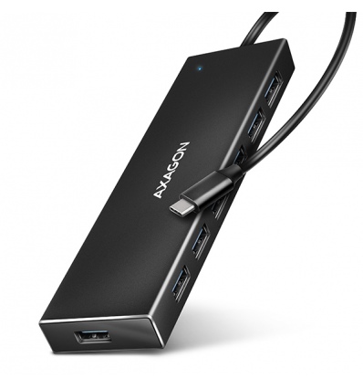 AXAGON HUE-F7C, 7x USB 3.2 Gen 1 ALU FLAT CHARGING hub, micro USB nap. konektor, kabel USB-C 30cm