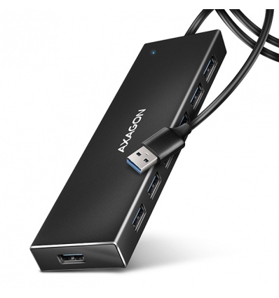 AXAGON HUE-F7A, 7x USB 3.2 Gen 1 ALU FLAT CHARGING hub, micro USB napájecí konektor, kabel USB-A 1m