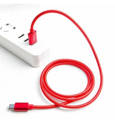 Crono kabel USB 2.0 - microUSB 1m, červený, premium