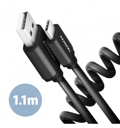 AXAGON BUCM-AM20TB, TWISTER kabel USB-C - USB-A, 1.1m, USB 2.0, 3A, ALU, tpe, černý