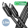 AXAGON BUCM2-CM25AB, CHARGE kabel USB-C - USB-C, 2.5m, Hi-Speed USB, PD 240W 5A, ALU, oplet, černý