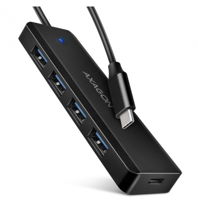 AXAGON HUE-C1C, 4x USB 5Gbps TRAVEL hub, USB-C napájecí konektor, kabel USB-C 19cm