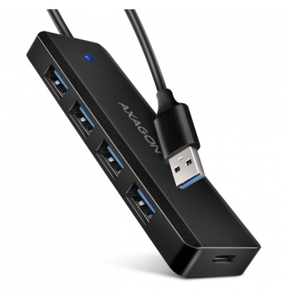 AXAGON HUE-C1A, 4x USB 5Gbps TRAVEL hub, USB-C napájecí konektor, kabel USB-A 19cm