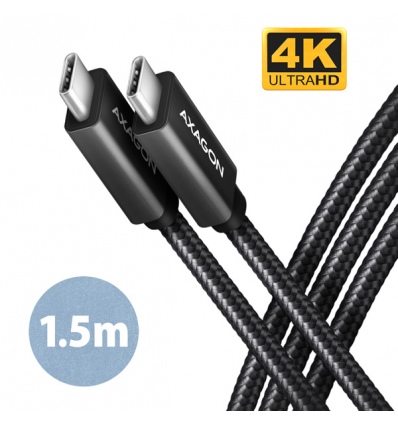 AXAGON BUCM32-CM15AB, SPEED+ kabel USB-C - USB-C, 1.5m, USB 20Gbps, PD 100W 5A, 4K HD, ALU, oplet