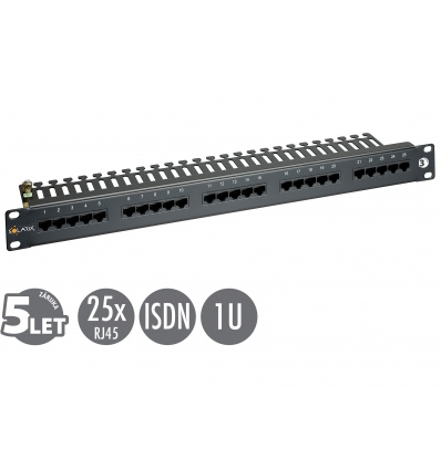 19" ISDN panel Solarix 25 x RJ45 černý 1U SX25-ISDN-BK