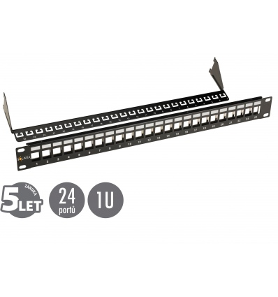 19" modulární neosazený patch panel Solarix 24 portů černý 1U SX24M-0-STP-BK-UNI