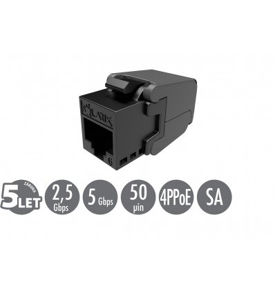 Samořezný keystone Solarix CAT6 UTP SXKJ-6-UTP-BK-SA Component Level a 4PPoE certifikace