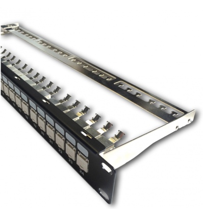 DATACOM Patch panel 19" STP 24 port CAT6A 1U černý, vyvaz.lišta, beznástrojový