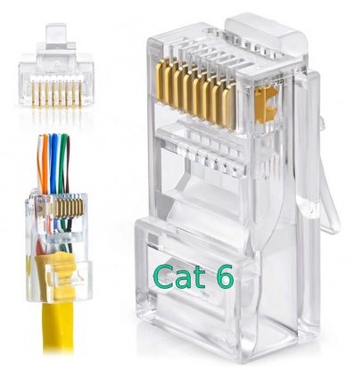 W-Star Konektor UTP RJ45EZ Cat6 100ks 3U pozlacený 6SLD pass through drát licna RJ45EZC6S