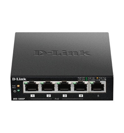 D-Link DES-1005P 5-port 10/100 switch, 4xPoE+,60W