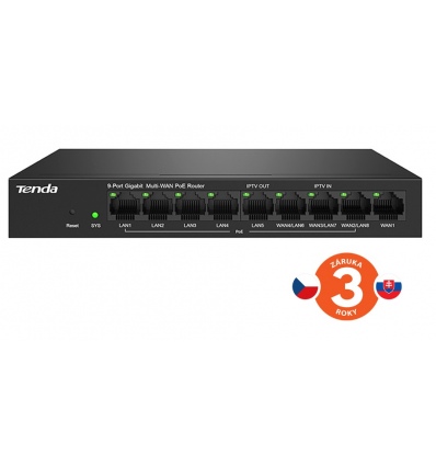 Tenda G0-8G-PoE Gigabit PoE Router MultiWAN, 3x GWAN/GLAN, 1x GWAN, 5x GLAN, 8x PoE 802.3af/at, VPN