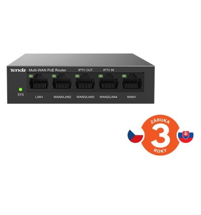 Tenda G0-5G-PoE Gigabit PoE Router MultiWAN, 3x GWAN/GLAN, 1x GWAN, 1x GLAN, 4x PoE 802.3af/at, VPN