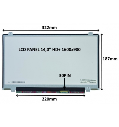 LCD PANEL 14,0" HD+ 1600x900 30PIN MATNÝ / ÚCHYTY NAHOŘE A DOLE