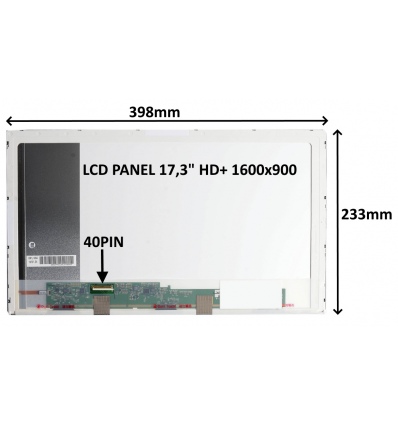 LCD PANEL 17,3" HD+ 1600x900 40PIN LESKLÝ / ŠROUBOVÁNÍ Z BOKŮ