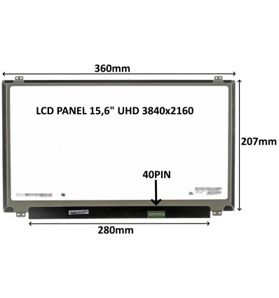 LCD PANEL 15,6" UHD 3840x2160 40PIN MATNÝ IPS / ÚCHYTY NAHOŘE A DOLE