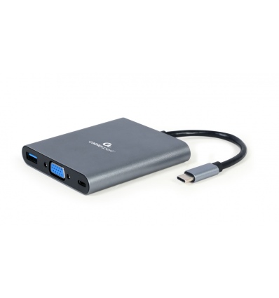 Gembird USB-C 6v1 multiport USB 3.1 + HDMI + VGA + PD + čtečka karet + stereo audio