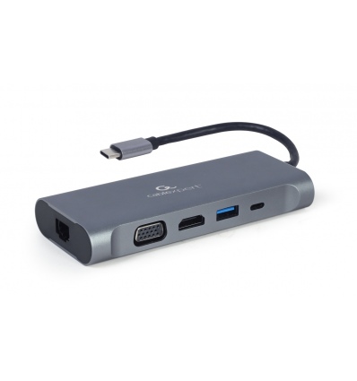 Gembird USB-C 7v1 multiport USB 3.0 + HDMI + VGA + PD + čtečka karet + stereo audio