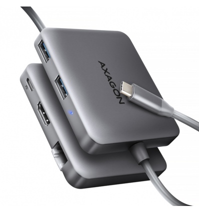 AXAGON HMC-5HL, USB 5Gbps hub, 2x USB-A, HDMI 4k/60Hz, RJ-45 GLAN, PD 100W, kabel USB-C 20cm