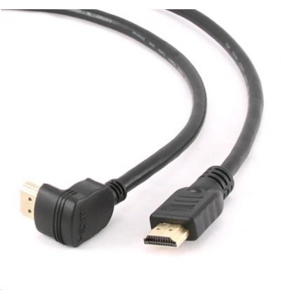 GEMBIRD Kabel HDMI-HDMI M/M 3m, 1.4, M/M stíněný, zlacené kontakty, 90° lomený, černý