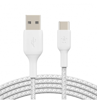 BELKIN kabel oplétaný USB-C - USB-A, 1m, bílý