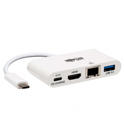 Tripplite Mini dokovací stanice USB-C / HDMI, USB-A, GbE, 60W nabíjení, HDCP, bílá